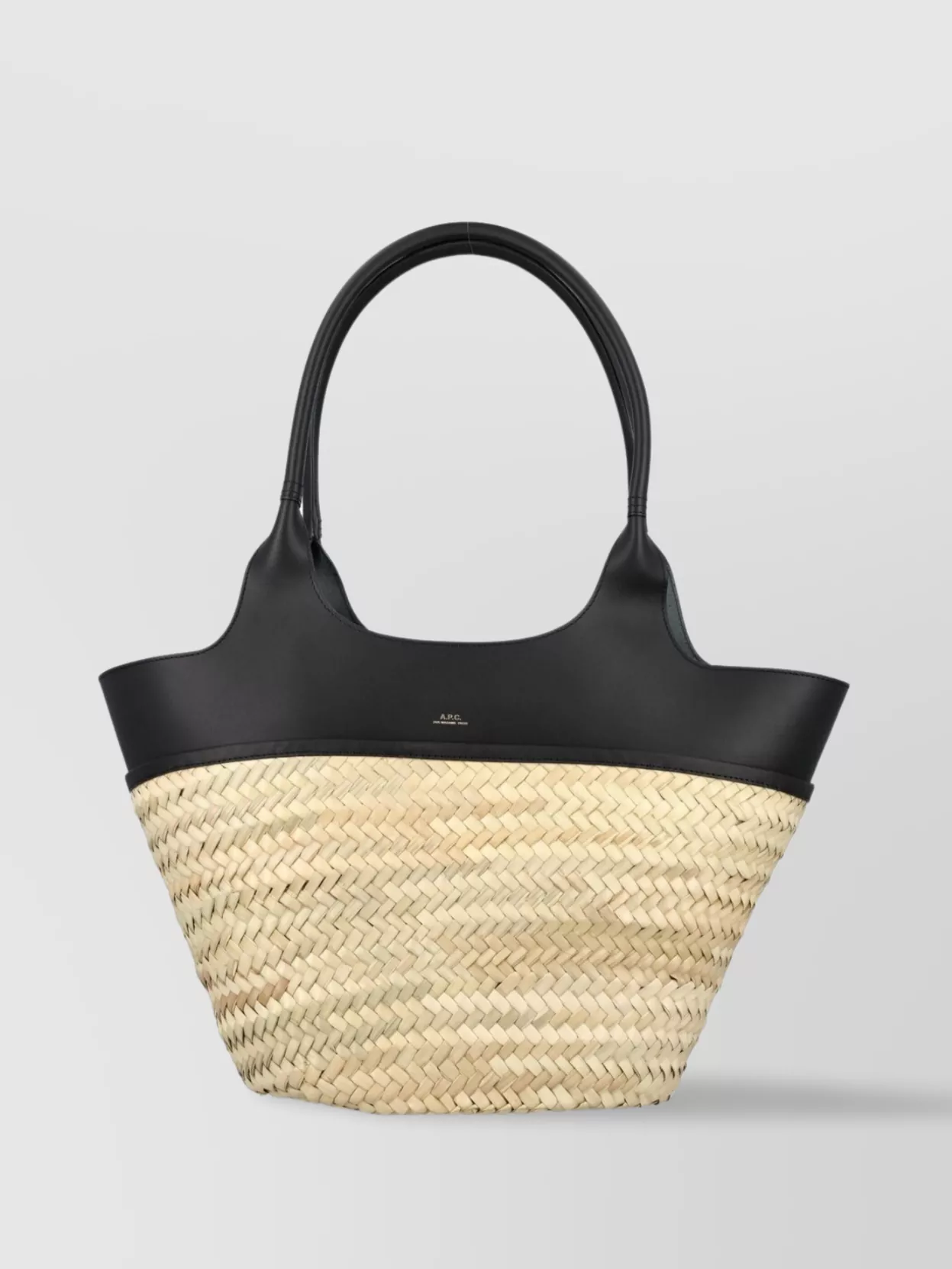 Shop Apc Open Top Straw Tote With Leather Handles