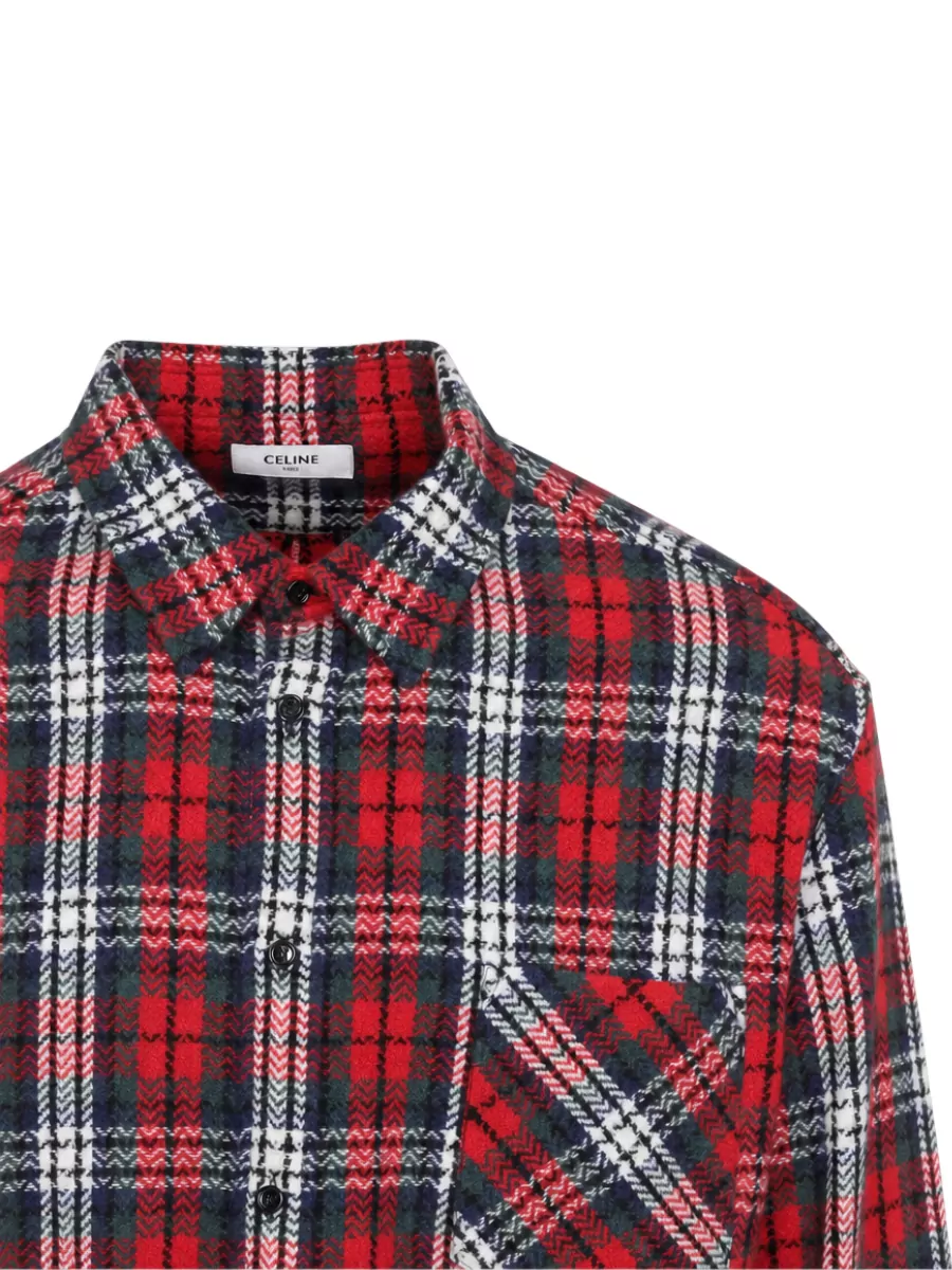 Celine Cashmere Checked Relaxed-Fit Overshirt