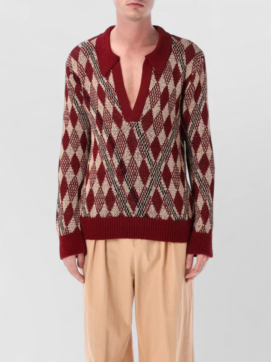 Dries Van Noten Macramé v-neck polo sweater