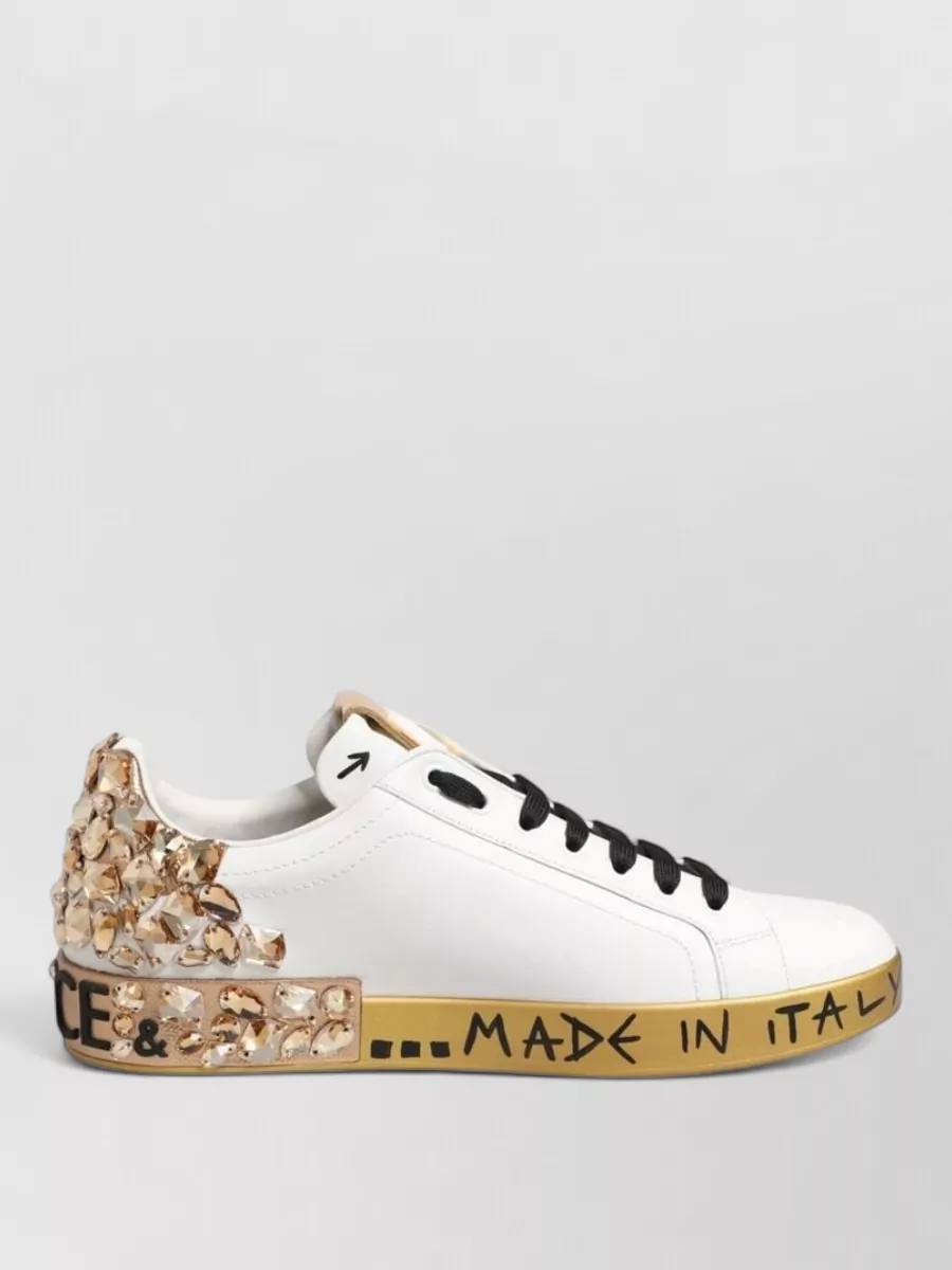 Dolce&Gabbana Leather Crystal-Embellished Low-Top Sneakers