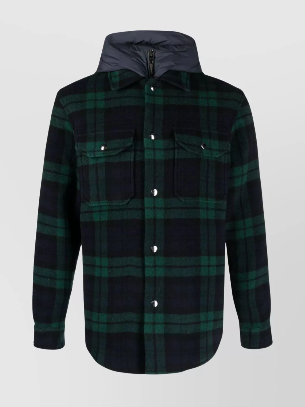 Shop Woolrich Layered Overshirt With Detachable Hood In Black