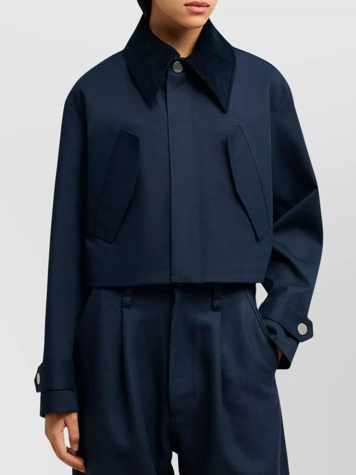 Ami Paris Flap Pocket Cropped Jacket With Corduroy Collar