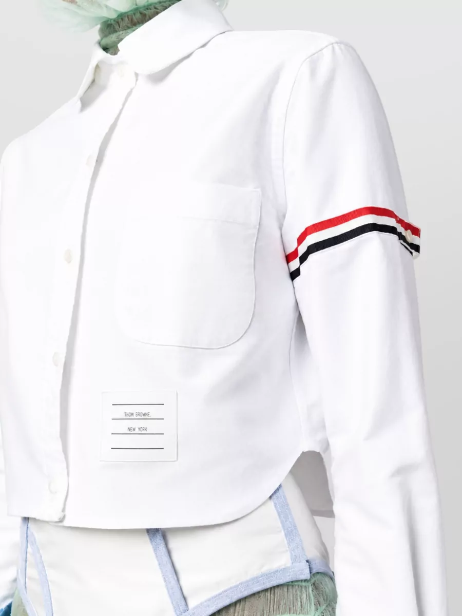 Thom Browne Cropped Round Collar Cotton Shirt