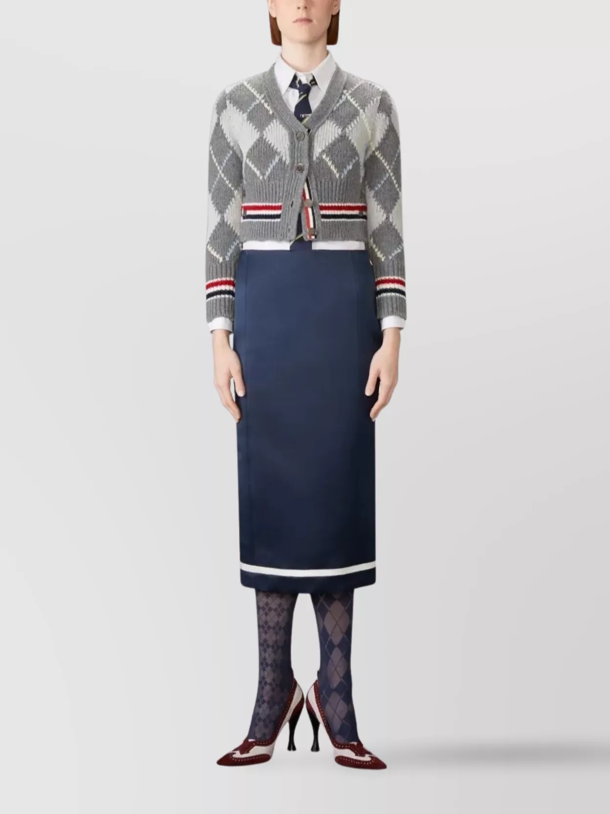 Thom Browne Argyle V Neck Cardigan In Merino Wool
