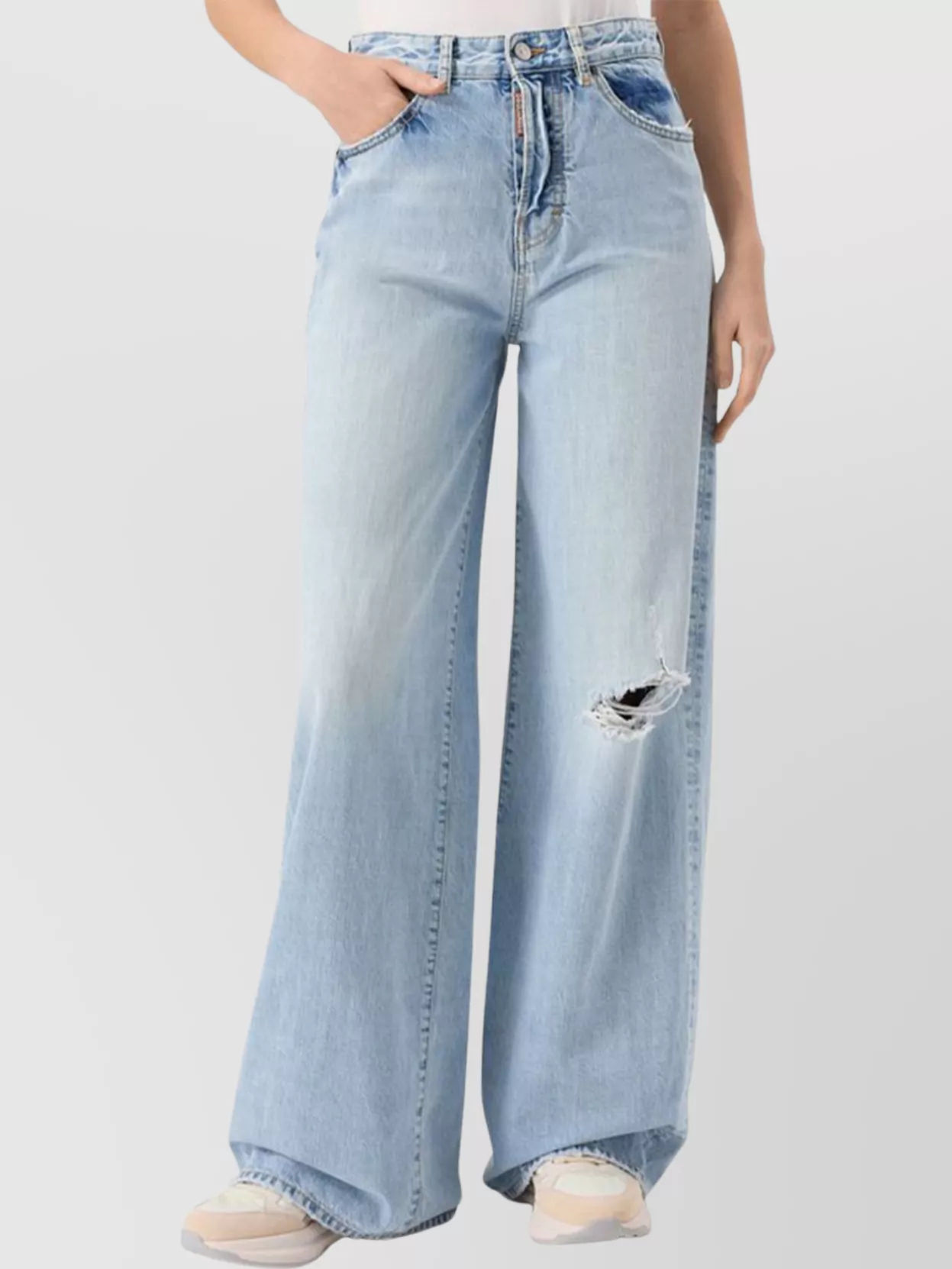 Dsquared2 Wide-leg Distressed Jeans Belt Loops In Blue