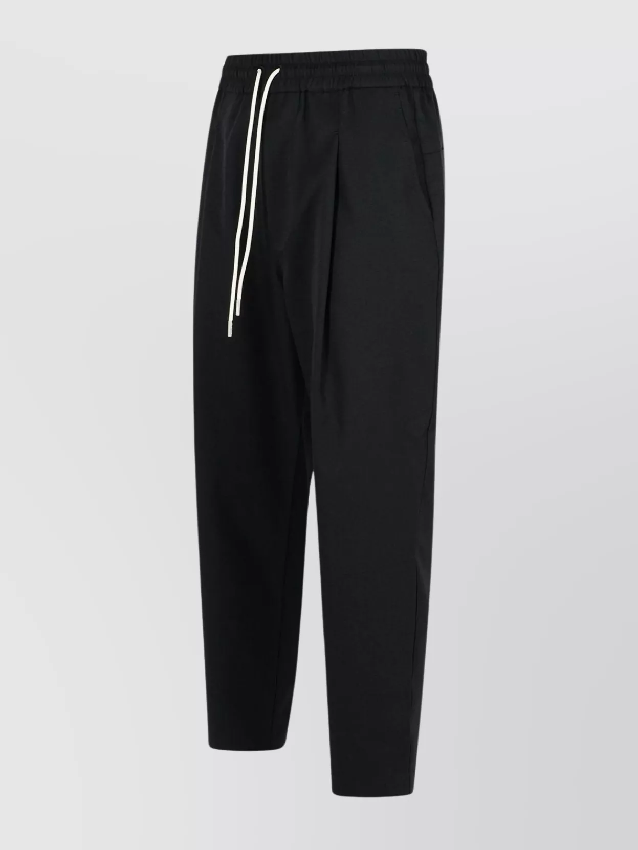 Drôle De Monsieur Black Carrot Pants With Drawstring In Wool Blend Man In Black