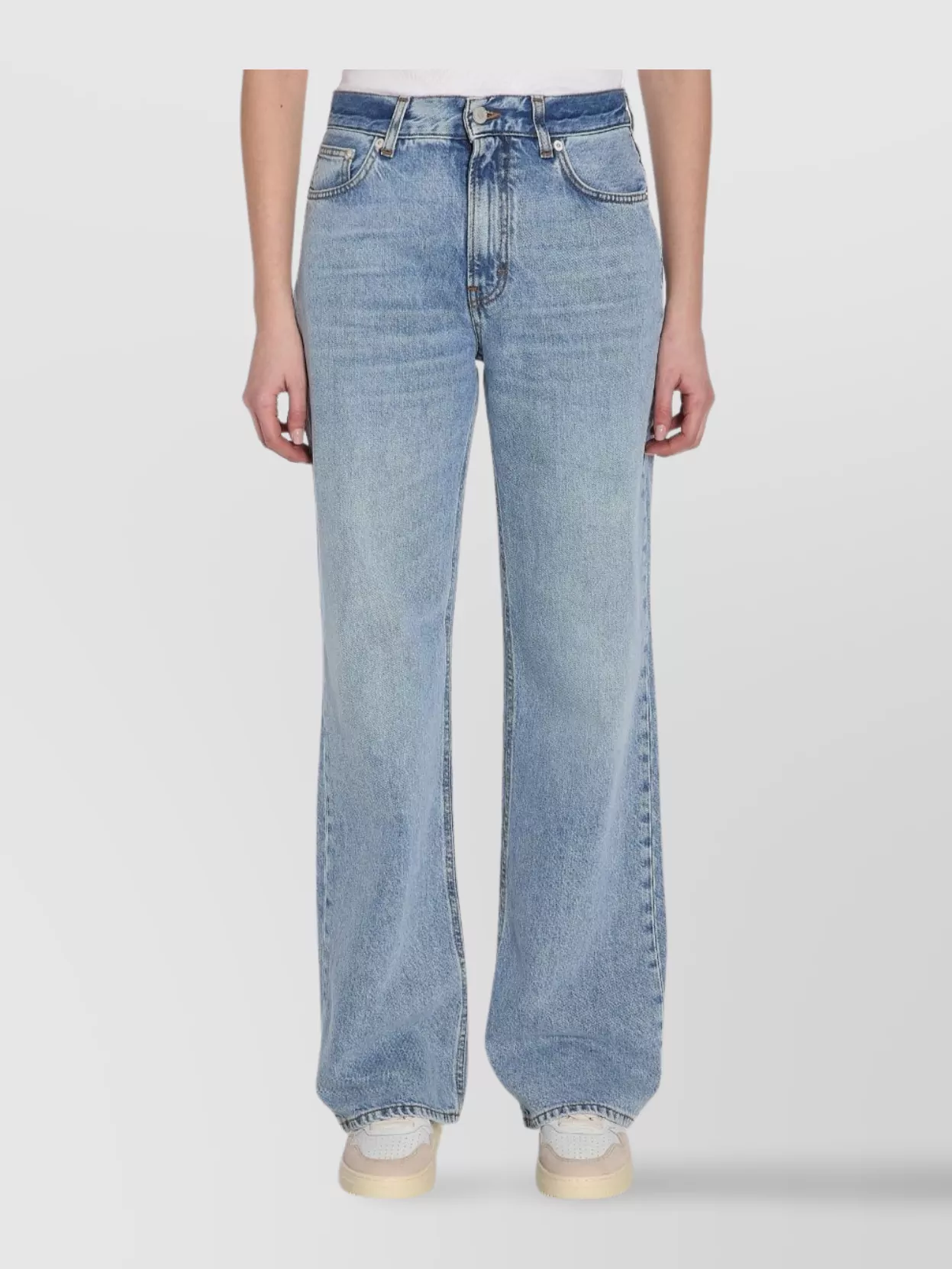 Haikure Wide-Leg Korean Denim Trousers With Suede Patch