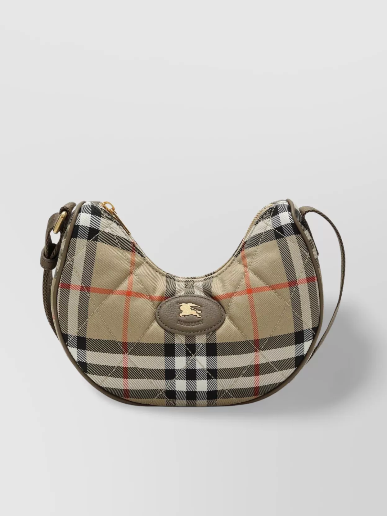 Burberry Women Sand Beige Top Zip Fastening Adjustable Shoulder Strap Signature Equestrian Knight In Brown