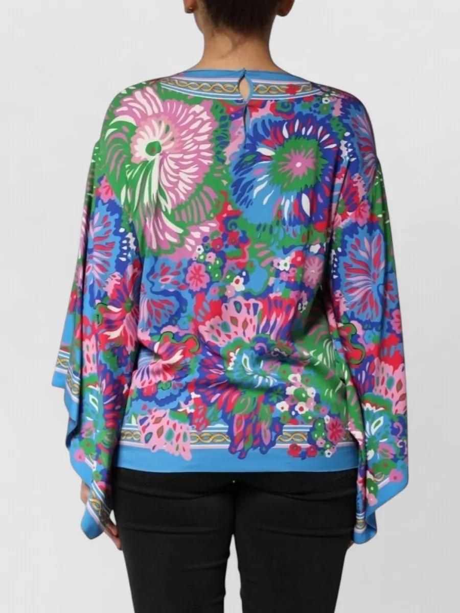 Dolce&Gabbana Silk Floral-Print Boat Neck 3/4-Sleeve Tunic Top