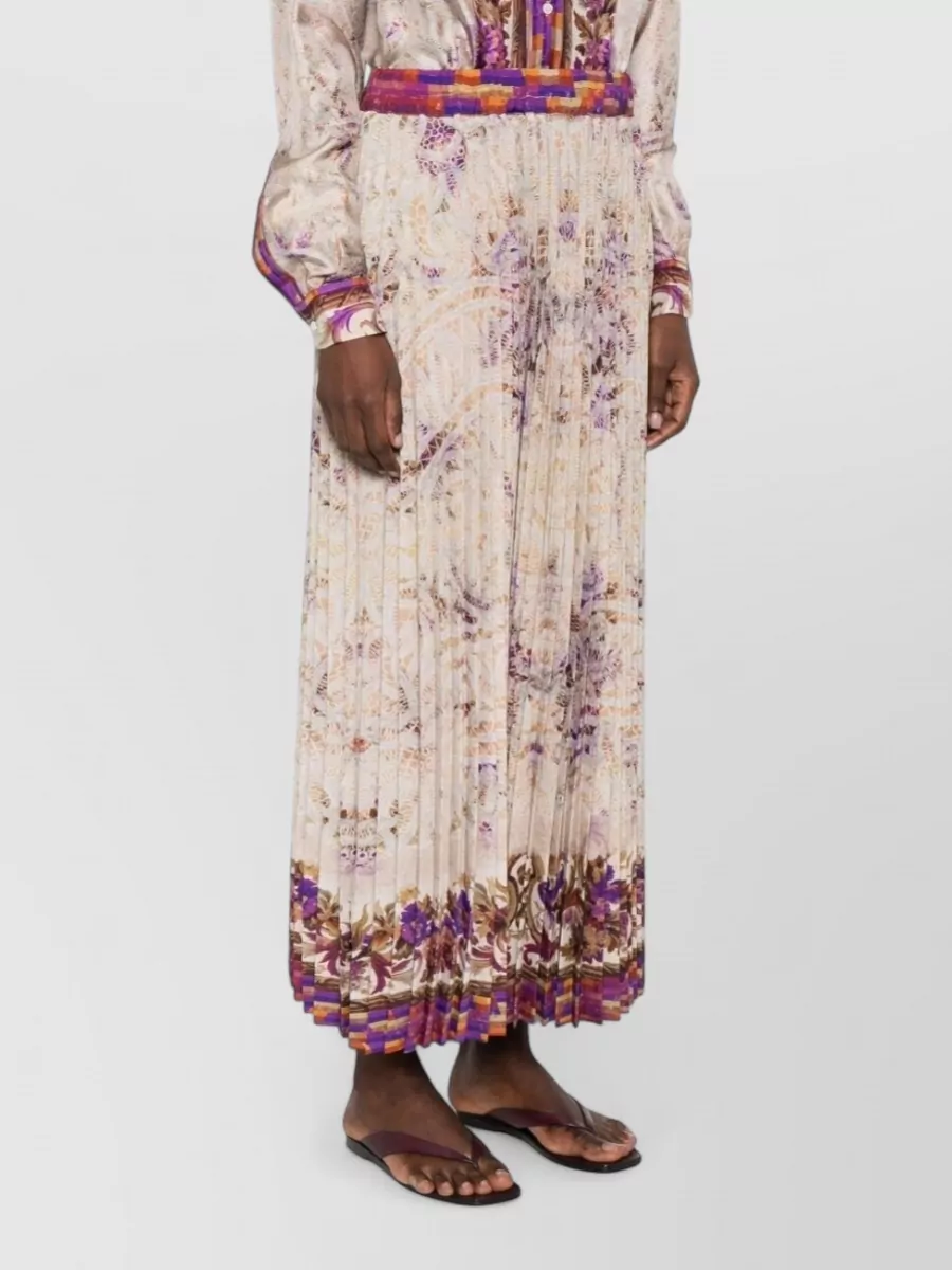 Pierre Louise Mascia Pleated Silk Maxi Skirt Floral Print