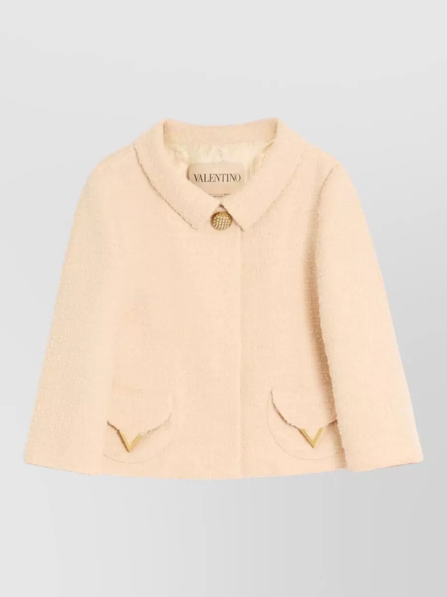 Valentino Signature Wool Jacket Round Collar In Neutral