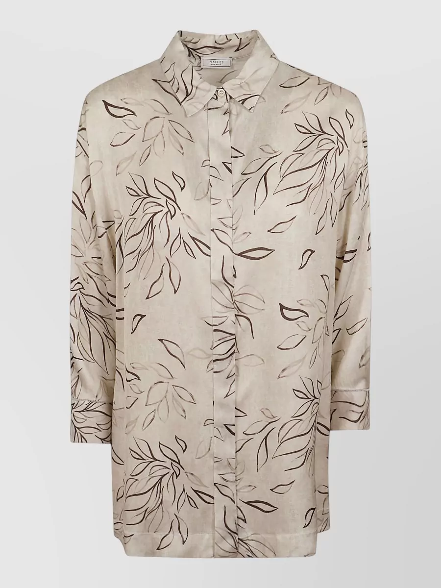 Peserico Satin Relaxed-Fit Three-Quarter-Sleeve Shirt
