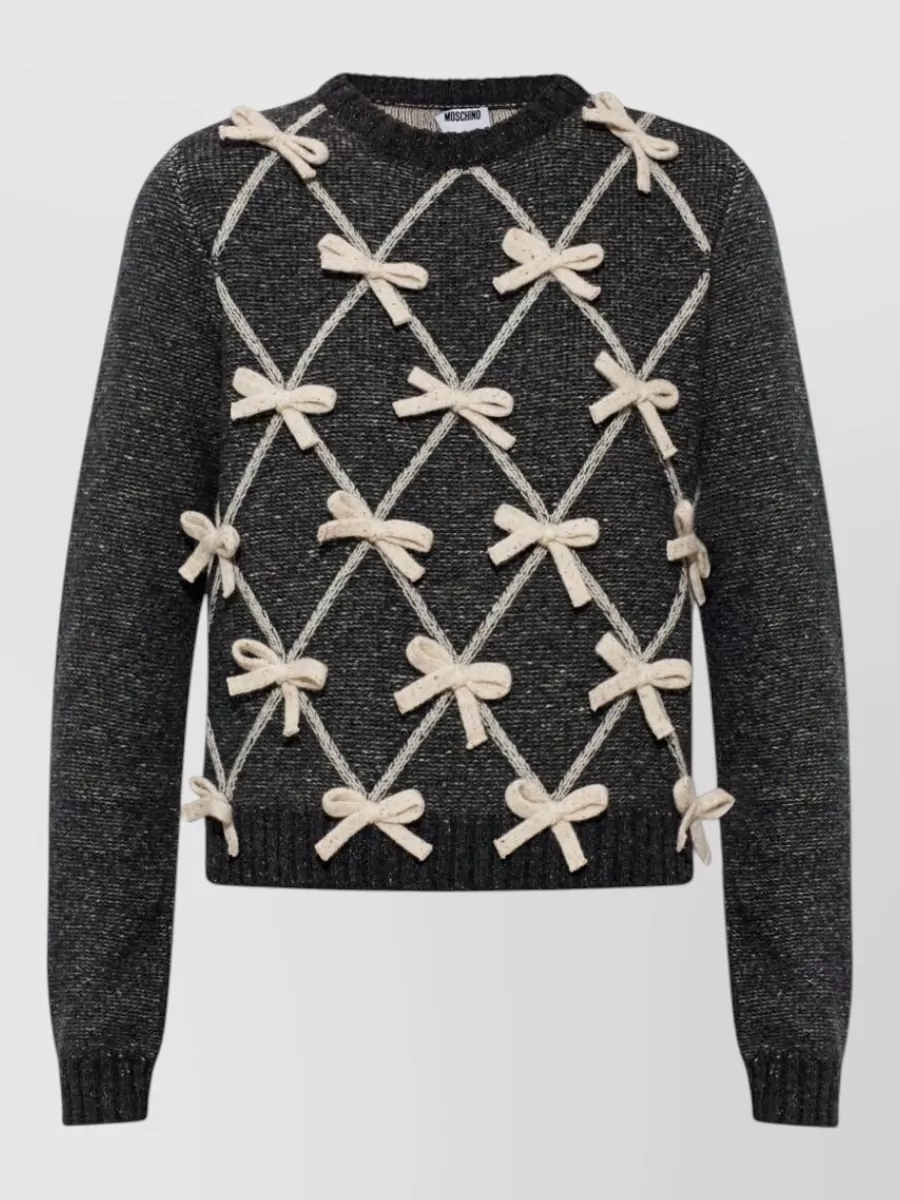 Moschino silk wool diamond knit bow sweater