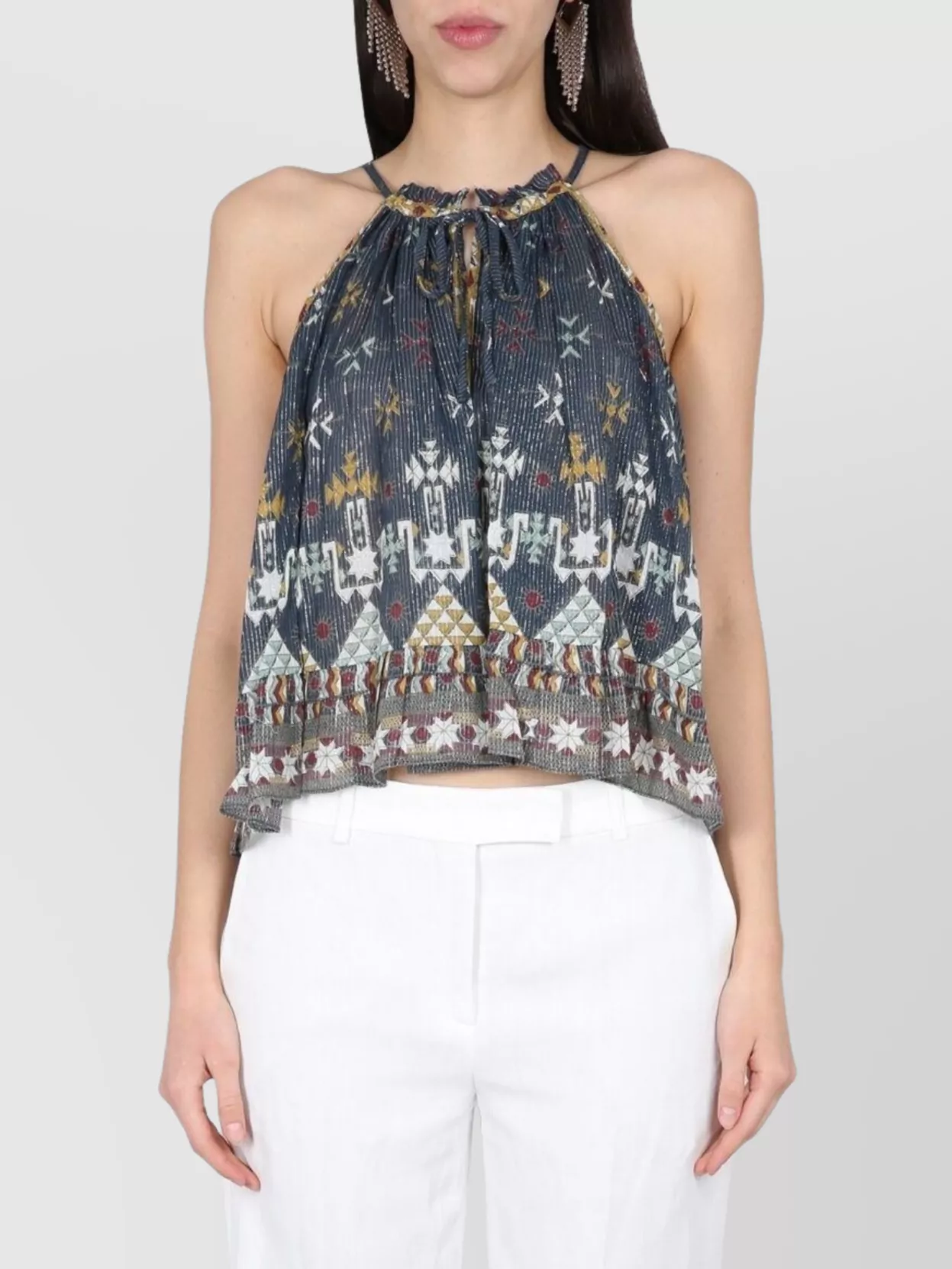 Isabel Marant Étoile Flared Geometric-print Halterneck Top