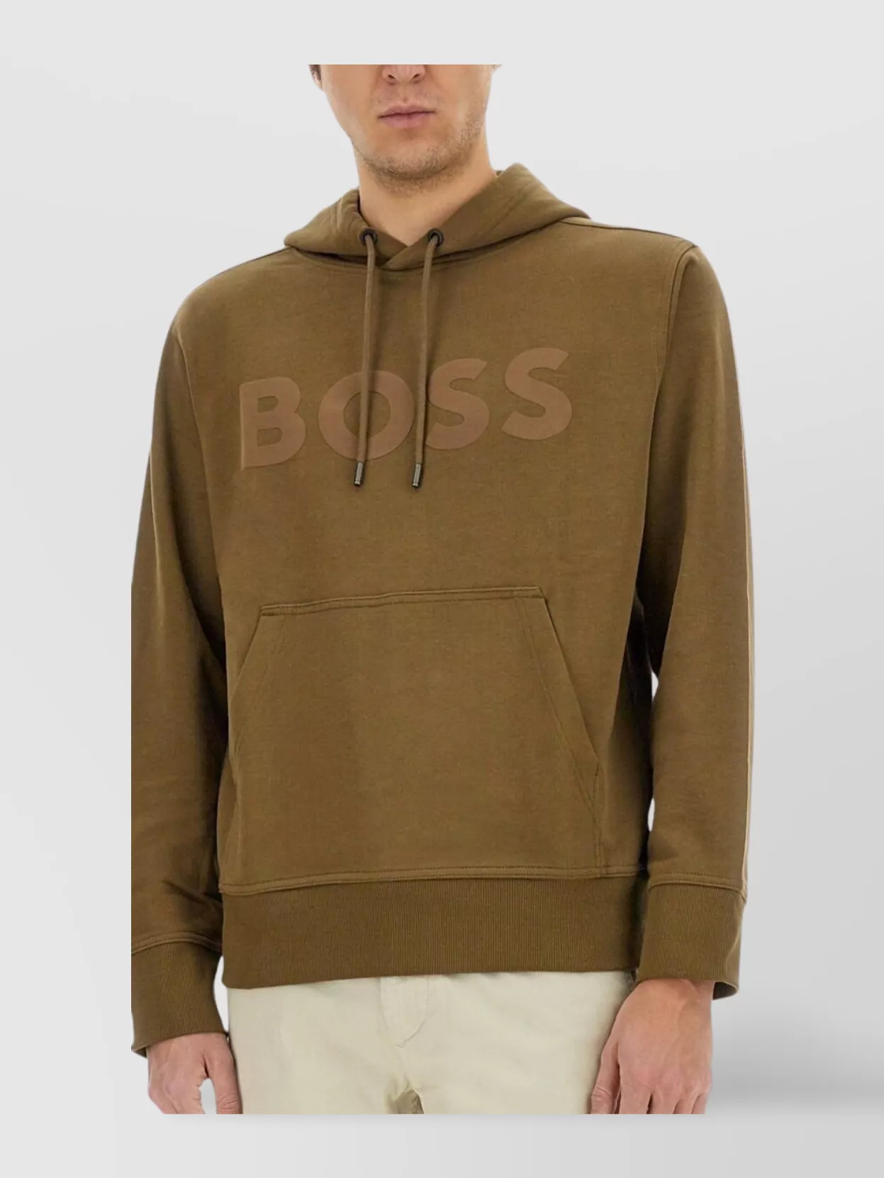 Shop Hugo Boss Hooded Sweatshirt With Kangaroo Pocket And Ribbed Finish