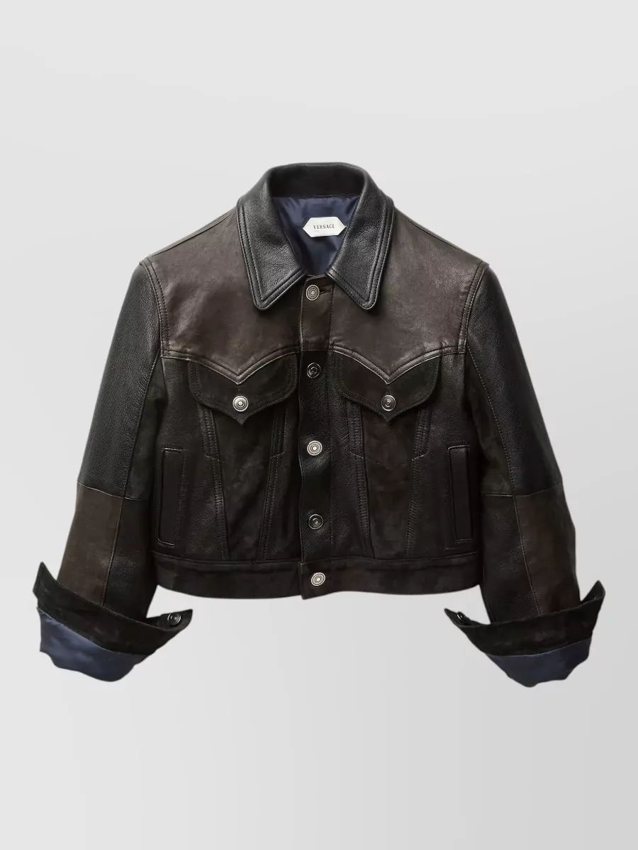 Versace paneled slim-fit leather jacket