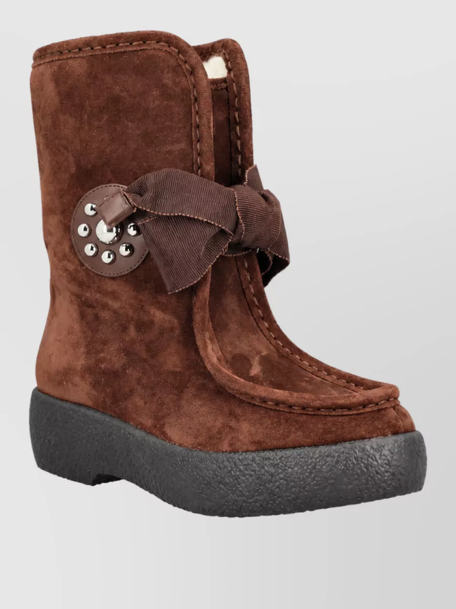 Valentino Garavani Leather Crystal Embellished Bow Ankle Boots