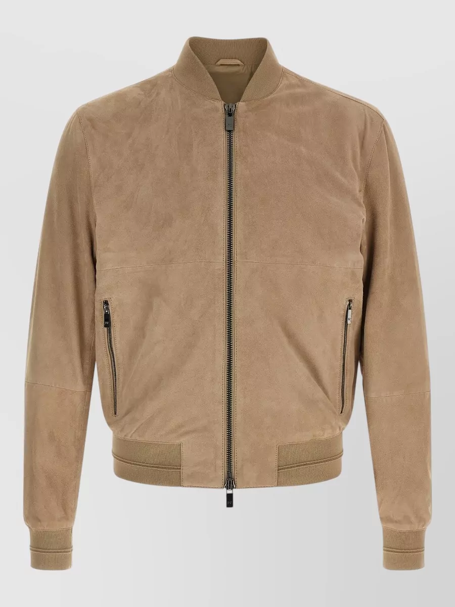 Pal Zileri Suede Panelled High-Neck Bomber Jacket