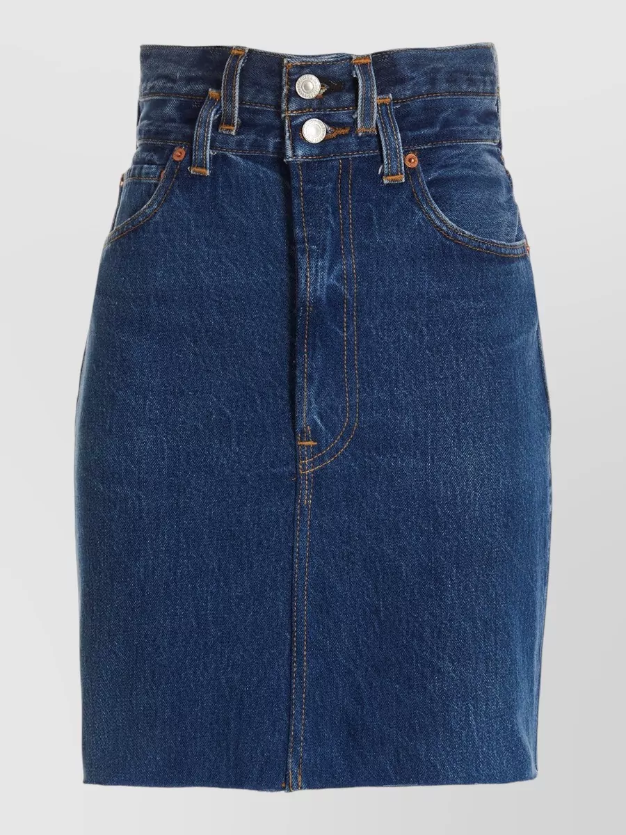 Re/Done Denim High-Rise Pencil Skirt