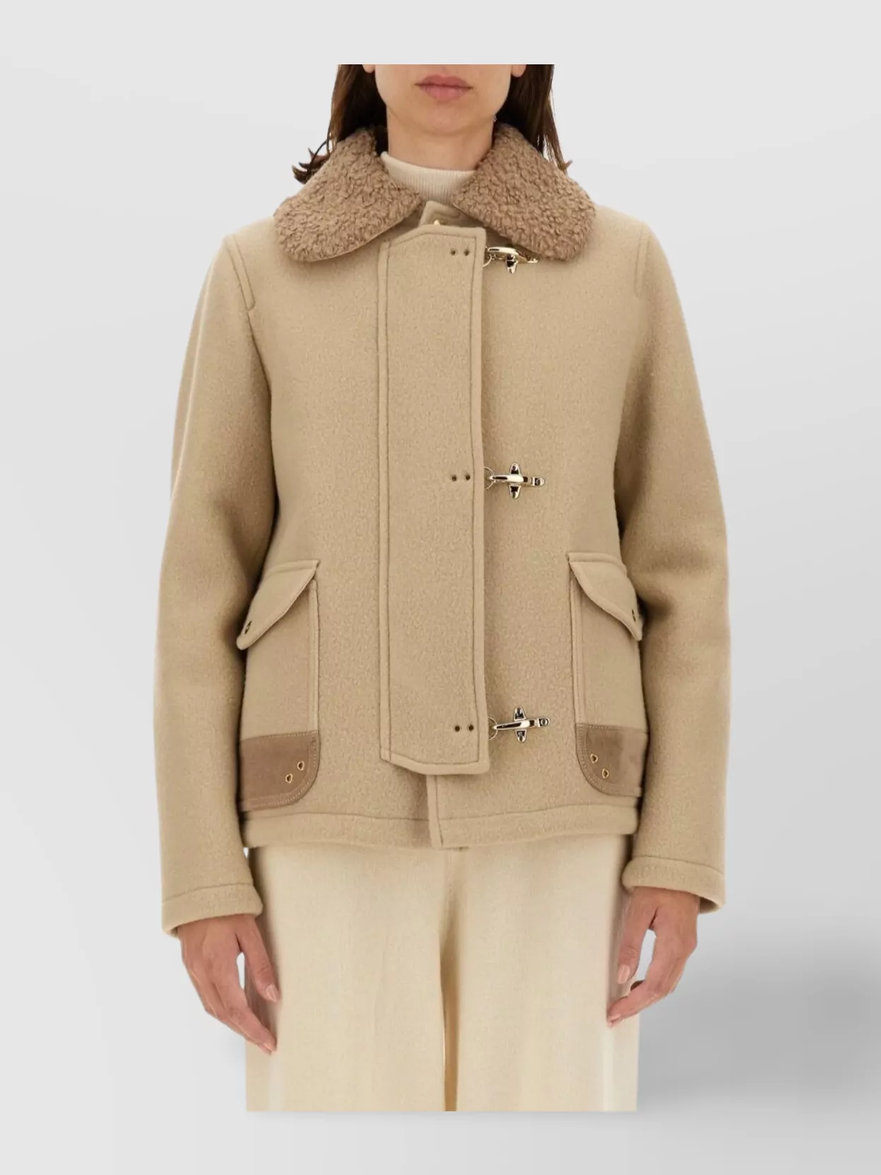 Fay Textured Wool Jacket With Plush Collar