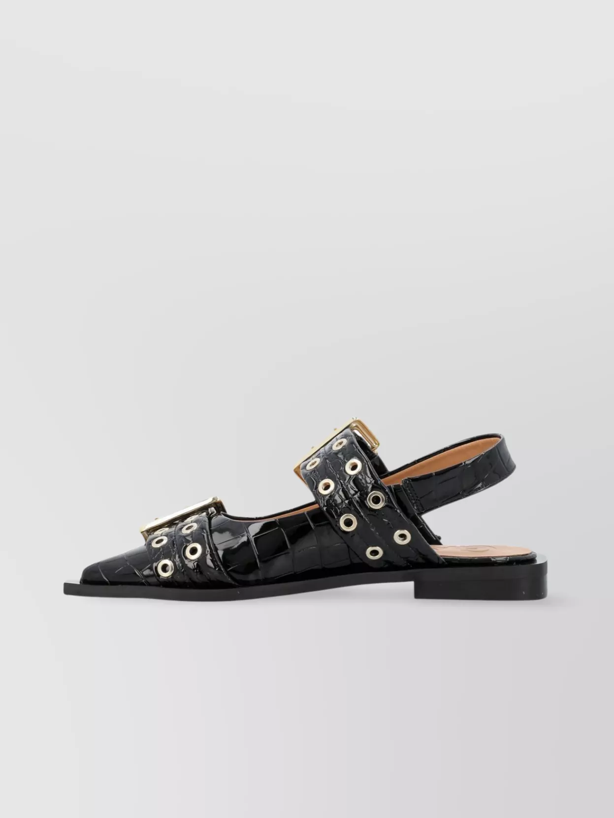 Ganni Buckle Ballerina Crocodile-effect Slingback Flats