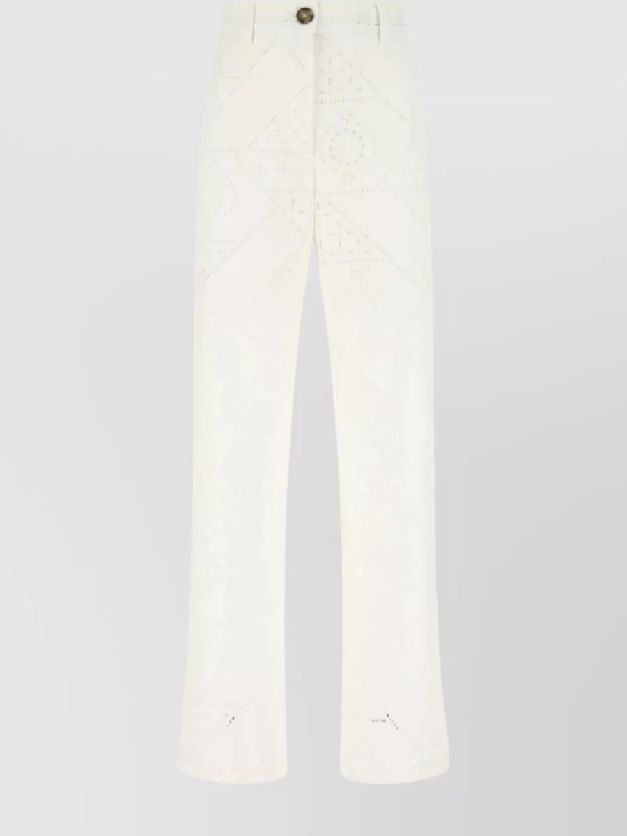 Shop Msgm Cotton Blend High Waist Wide-leg Trousers In White