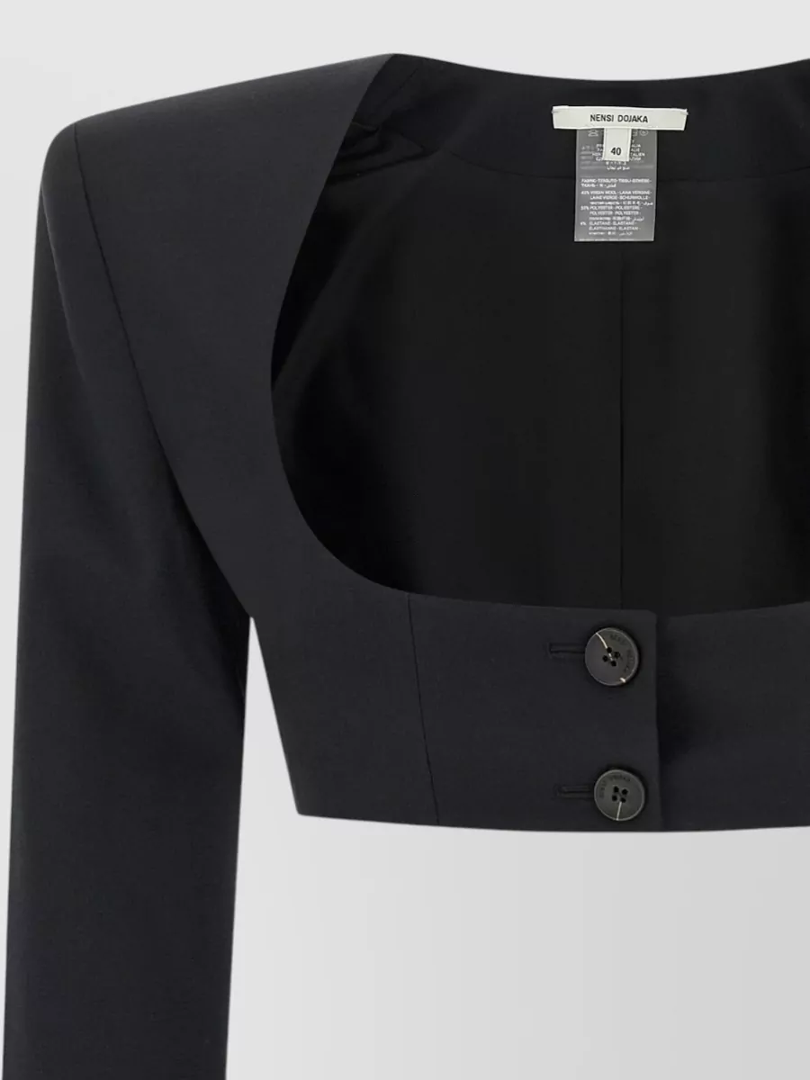 Nensi Dojaka Cropped Wool-Blend Padded-Shoulder Square-Neck Blazer