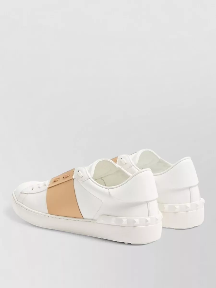 Valentino Garavani Leather Sneakers Contrasting Panel Round Toe Sole