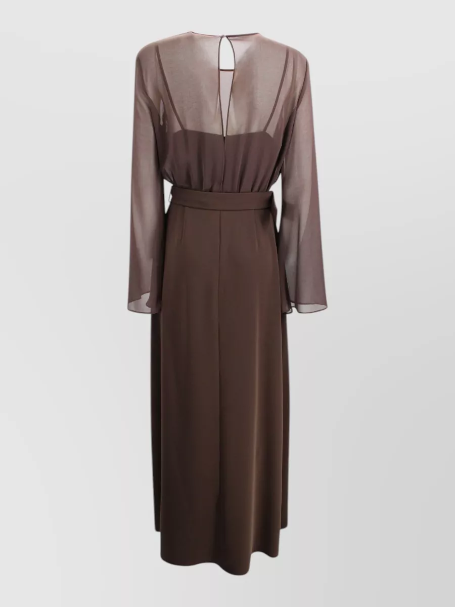 Parosh Belted Long-Sleeve Midi Dress