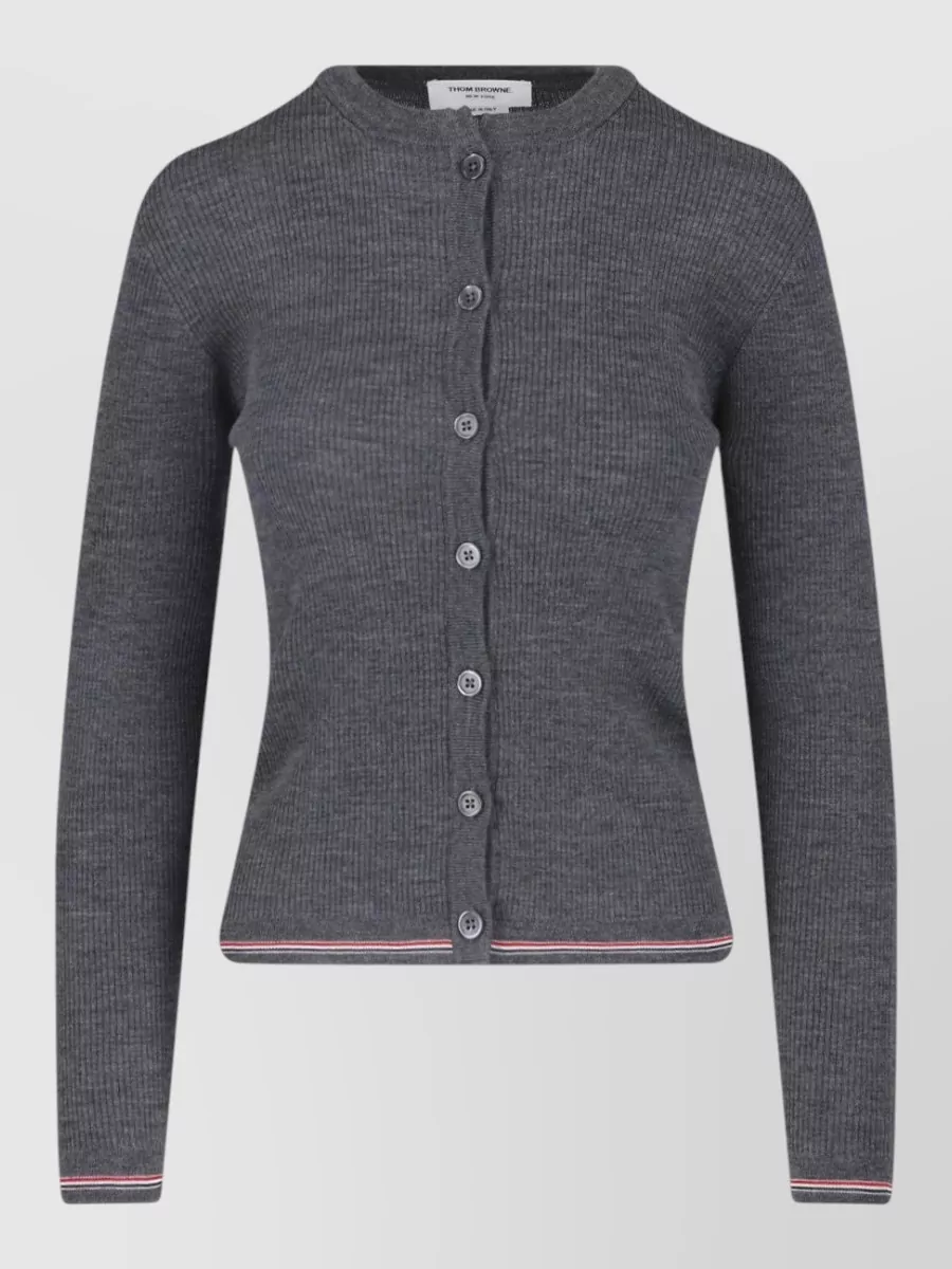 Thom Browne ribbed merino wool crewneck cardigan