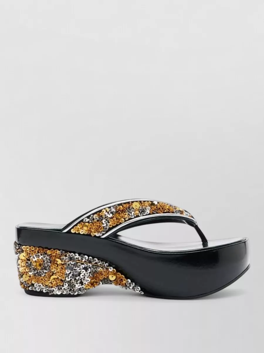 Dries Van Noten Sequin Wedge Flip-Flop Sandals