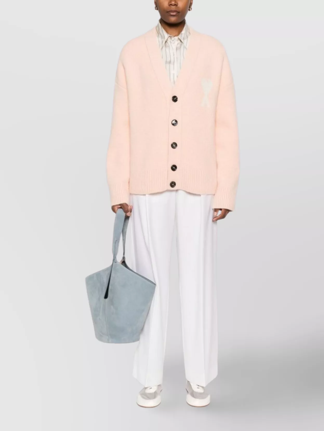 Ami Alexandre Mattiussi Heart Motif Wool Cardigan With Long Sleeves In Neutral