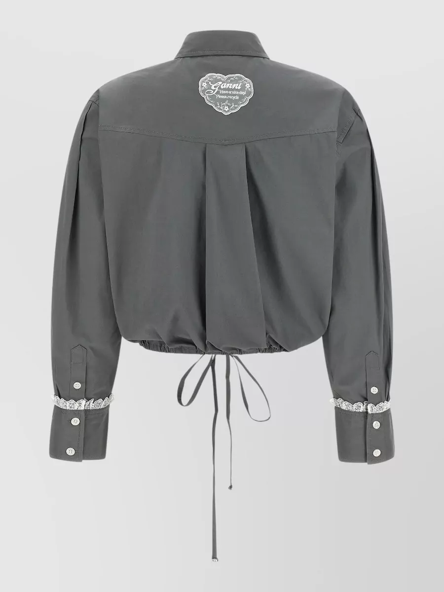 Ganni Cropped Lace-Trim Shirt