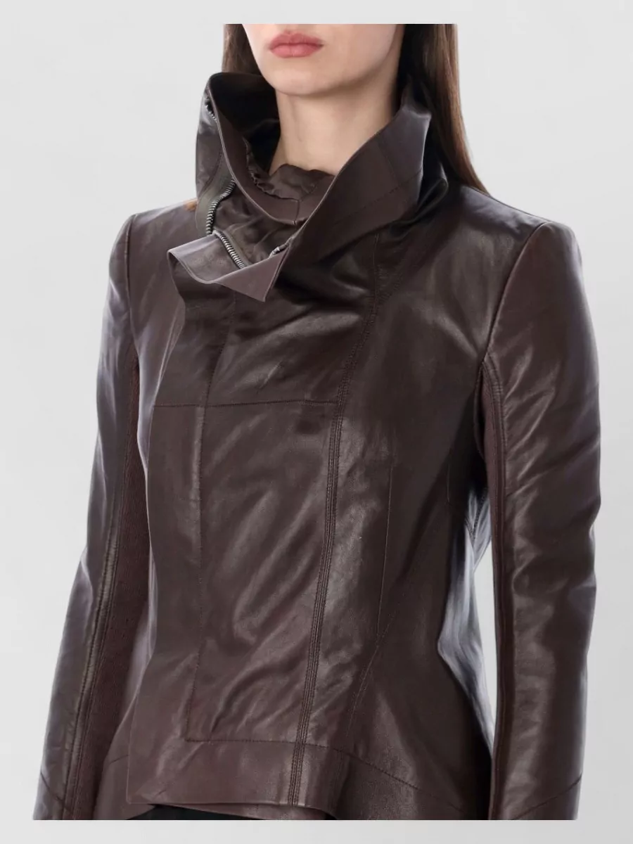 Rick Owens Naska Leather Biker Jacket Curved Hem