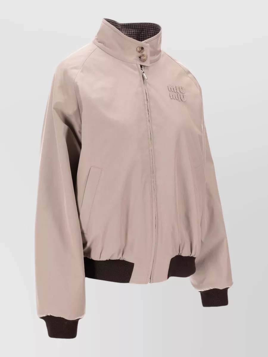 Miu Miu Panama Reversible Jacket Ribbed Collar Cuffs Hem