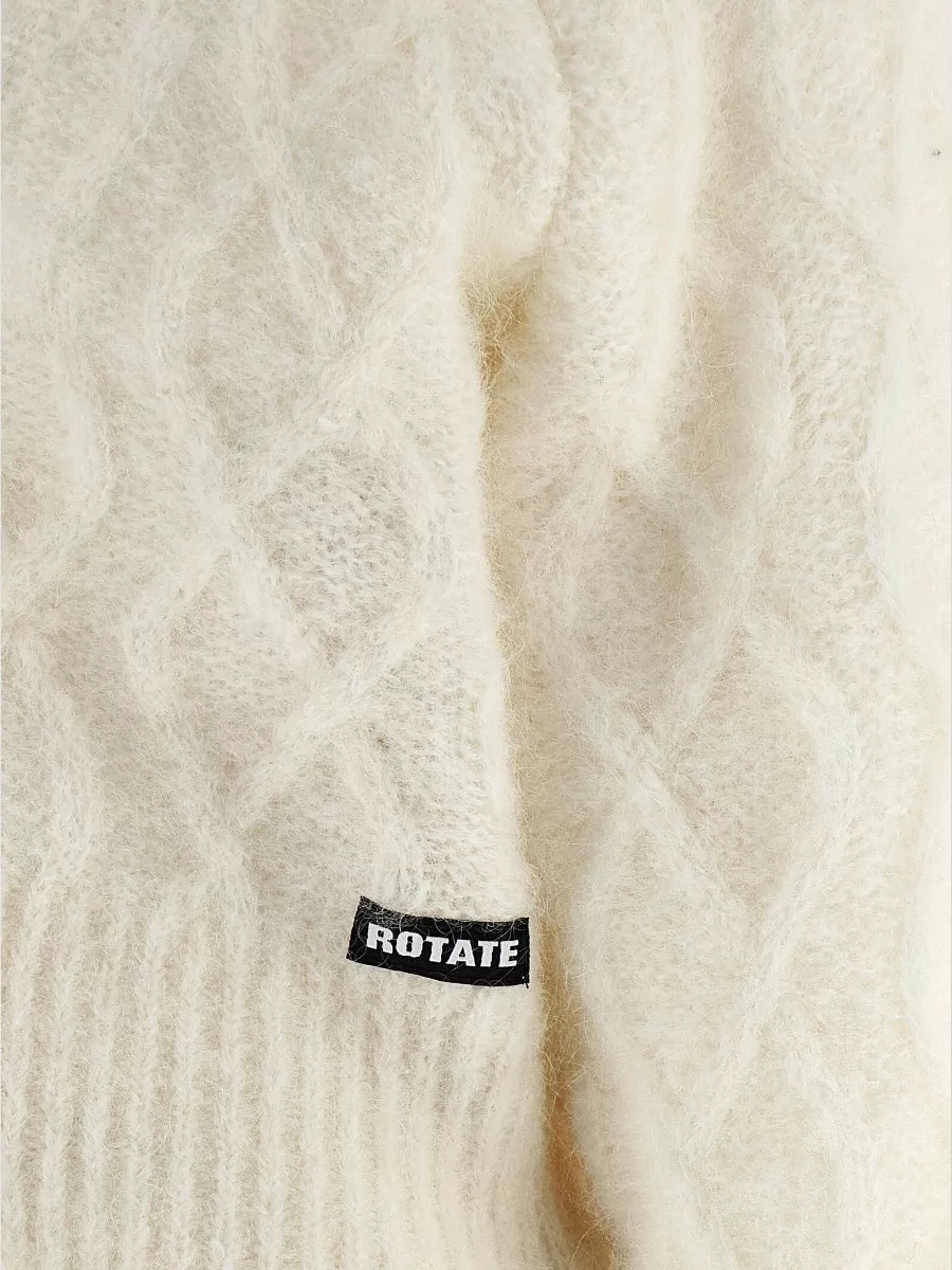 Rotate Birger Christensen Knit Cardigan Cable Pattern Ribbed Trims V Neck