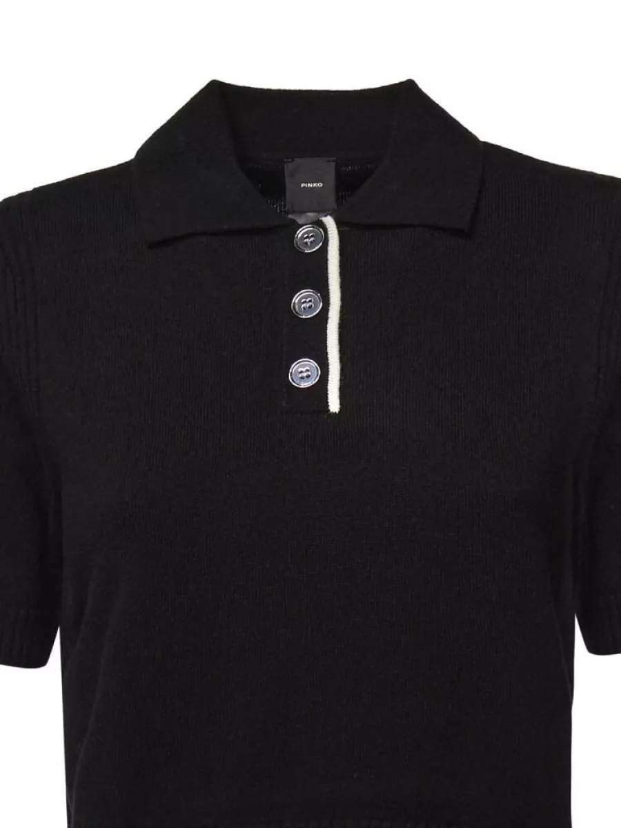 Pinko Cashmere Wool Short-Sleeve Knitted Top