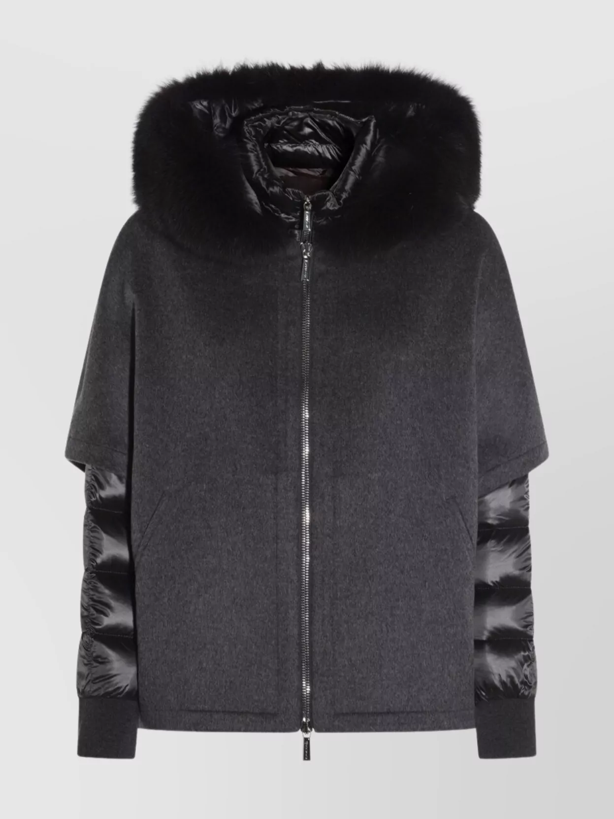 Moorer Hooded Jackets With Fur Trim And Quilted Sleeves In Gray