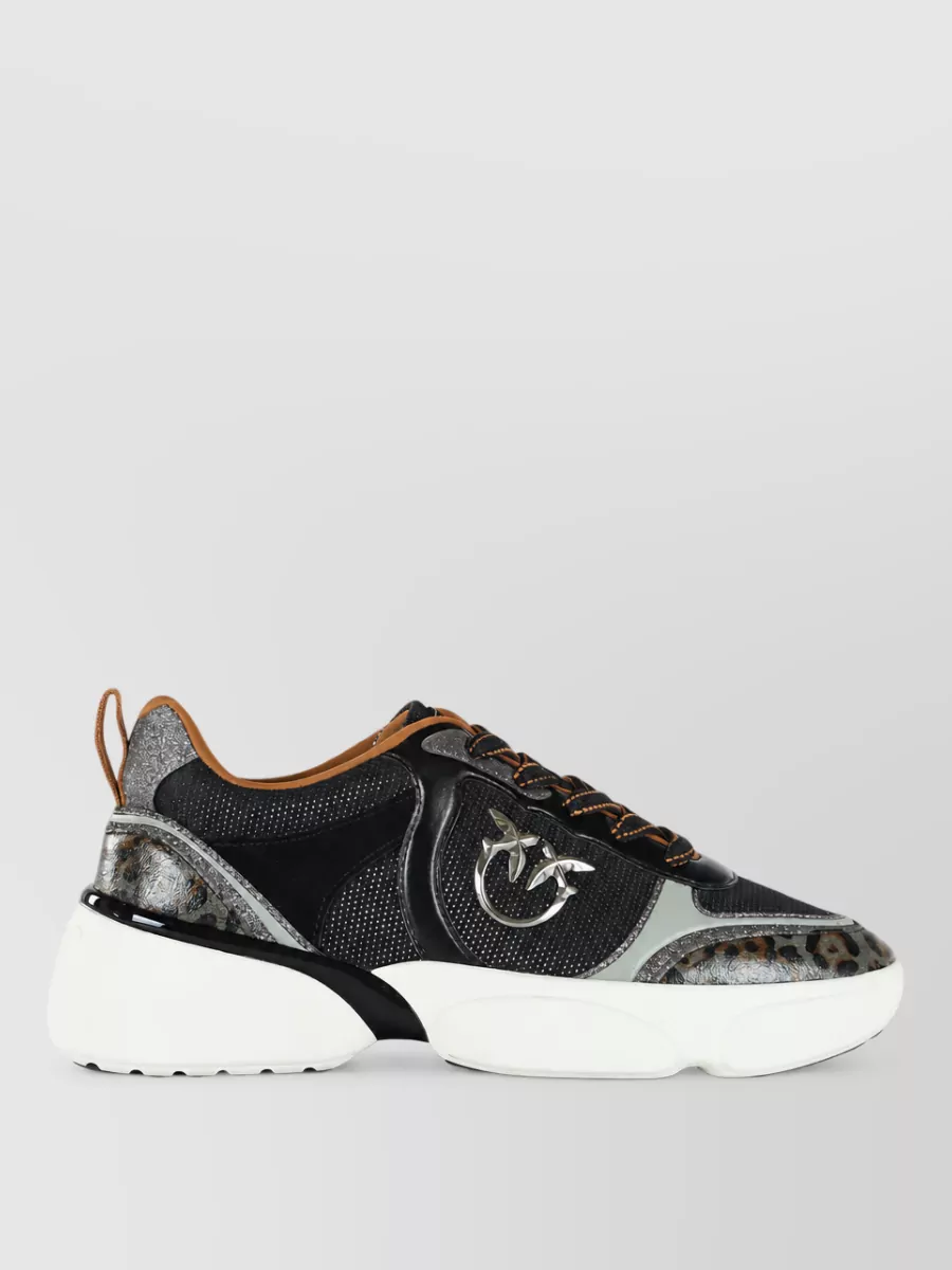 Pinko Leather Glitter Low-Top Sneakers