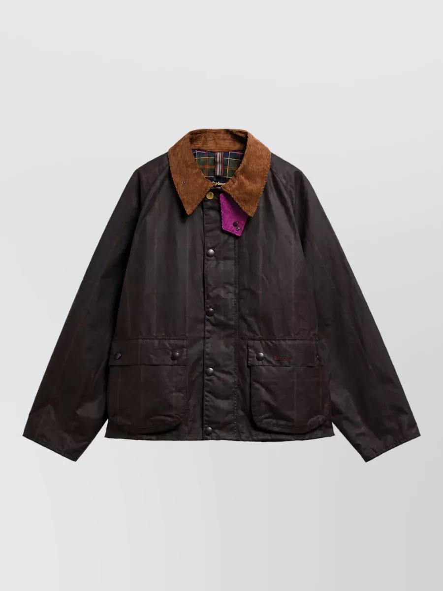 Barbour waxed cotton checked single breasted coat