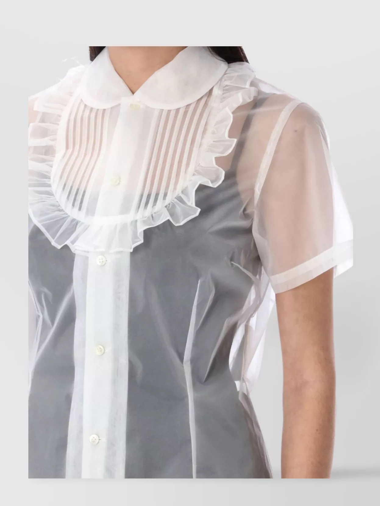 Shop Comme Des Garçons Sheer Fabric Ruffle Detail Peter Pan Collar