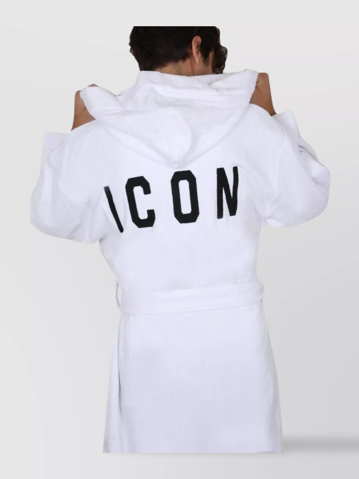 Shop Dsquared2 Logo Hooded Bathrobe With Waist Belt