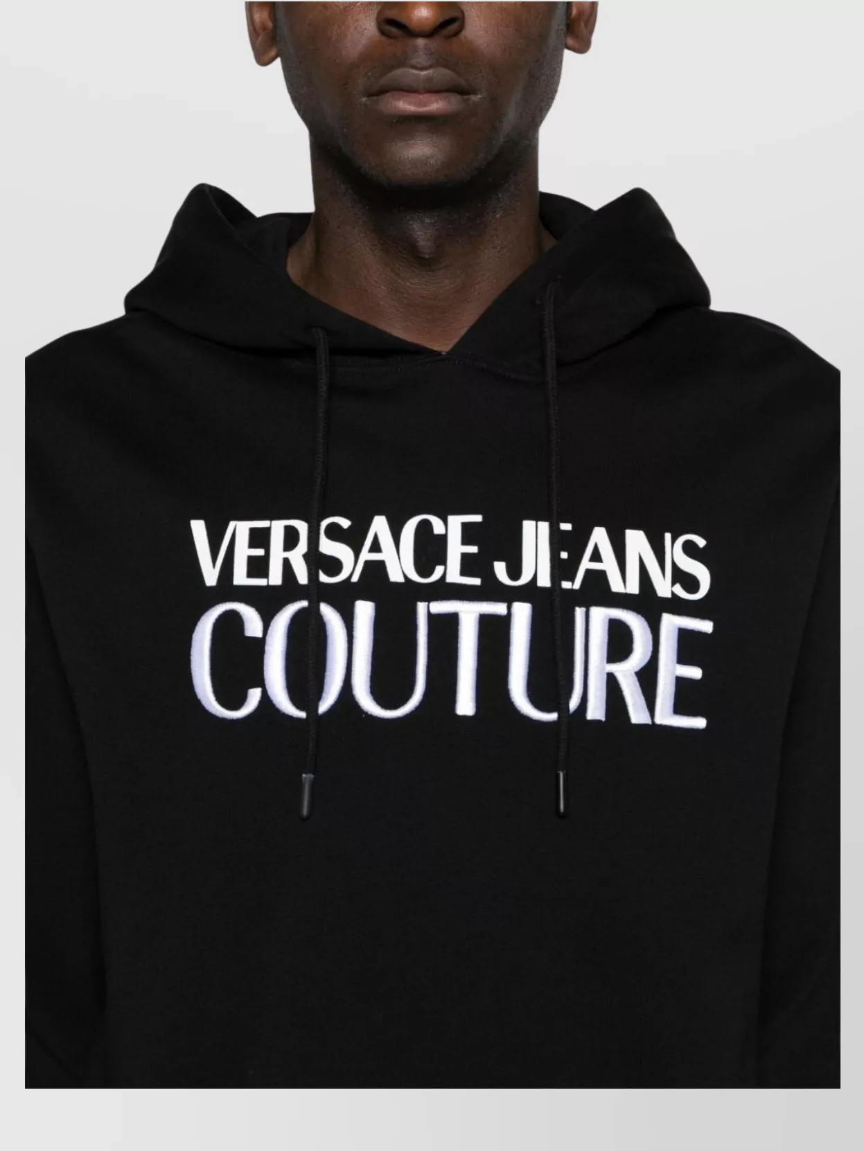 Shop Versace Jeans Couture Hooded Cotton Jersey Sweatshirt In Black