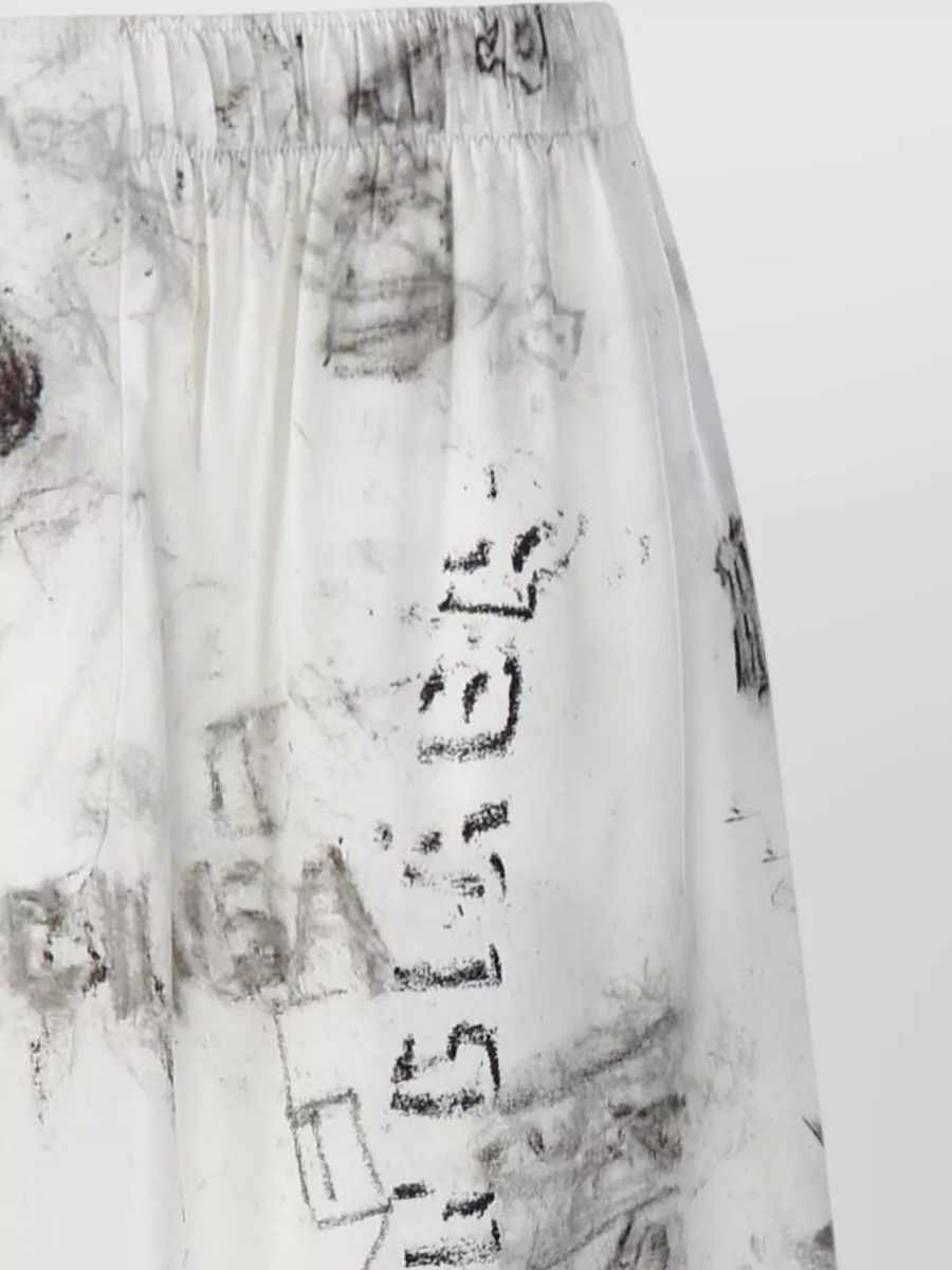 Balenciaga Nylon Silk Graphic Print Shorts Side Pockets