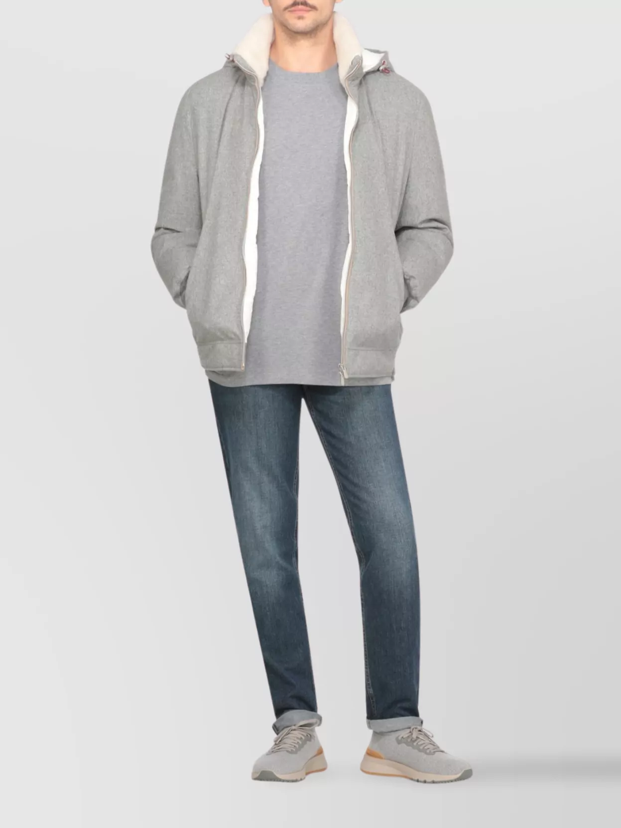Brunello Cucinelli Insulated Wool Jacket Fur Collar