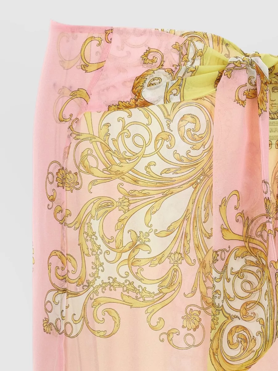 Versace Spring Barocco Floral Sheer Beach Skirt