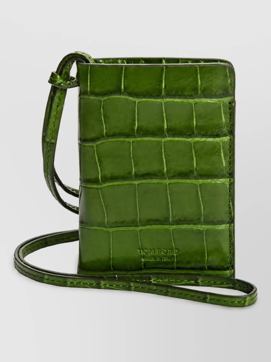 Tom Ford crocodile-embossed leather card holder with strap