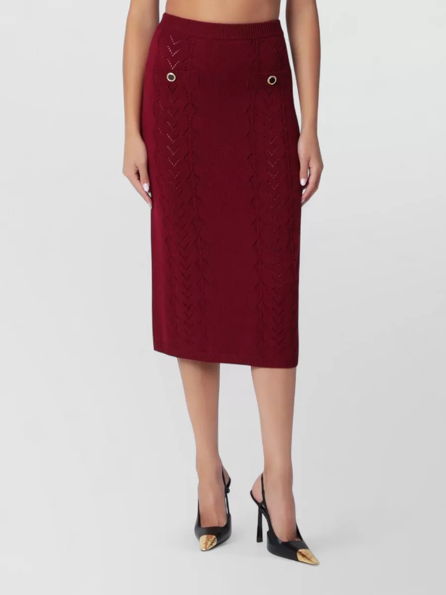 Alessandra Rich merino wool openwork knit ribbed midi skirt