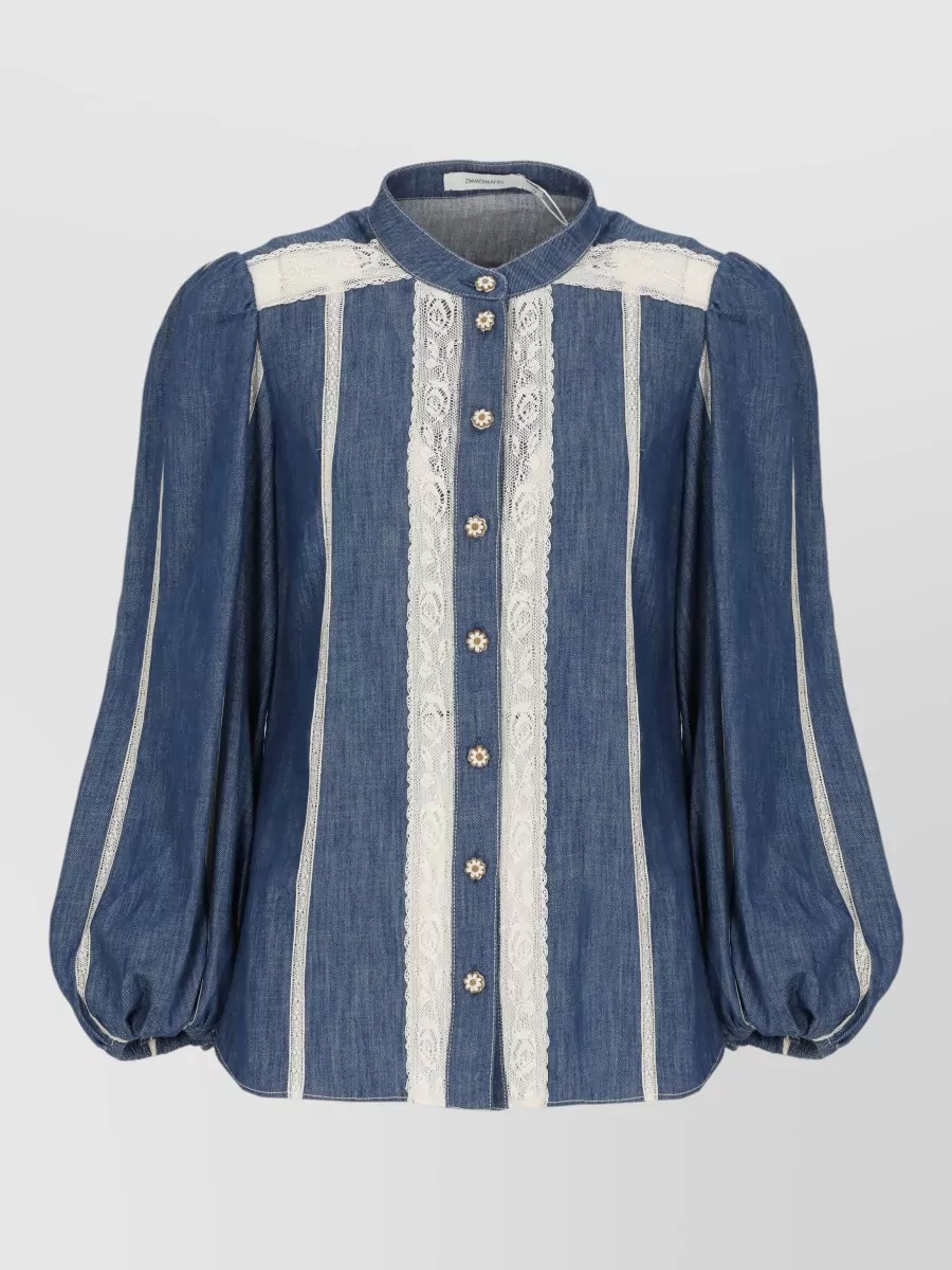 Zimmermann Denim lace-panel long-sleeve blouse