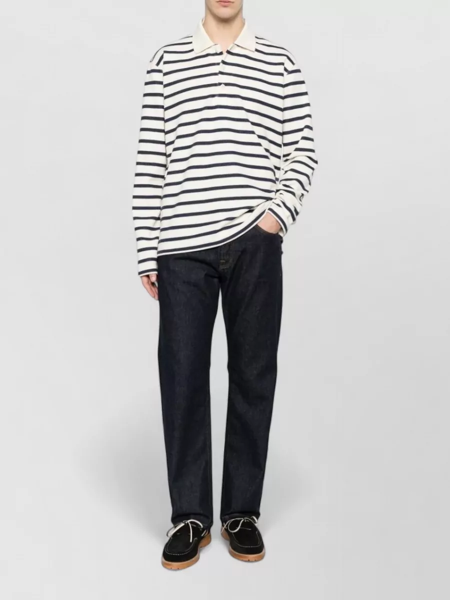 Junya Watanabe Striped Long-Sleeve Polo Shirt